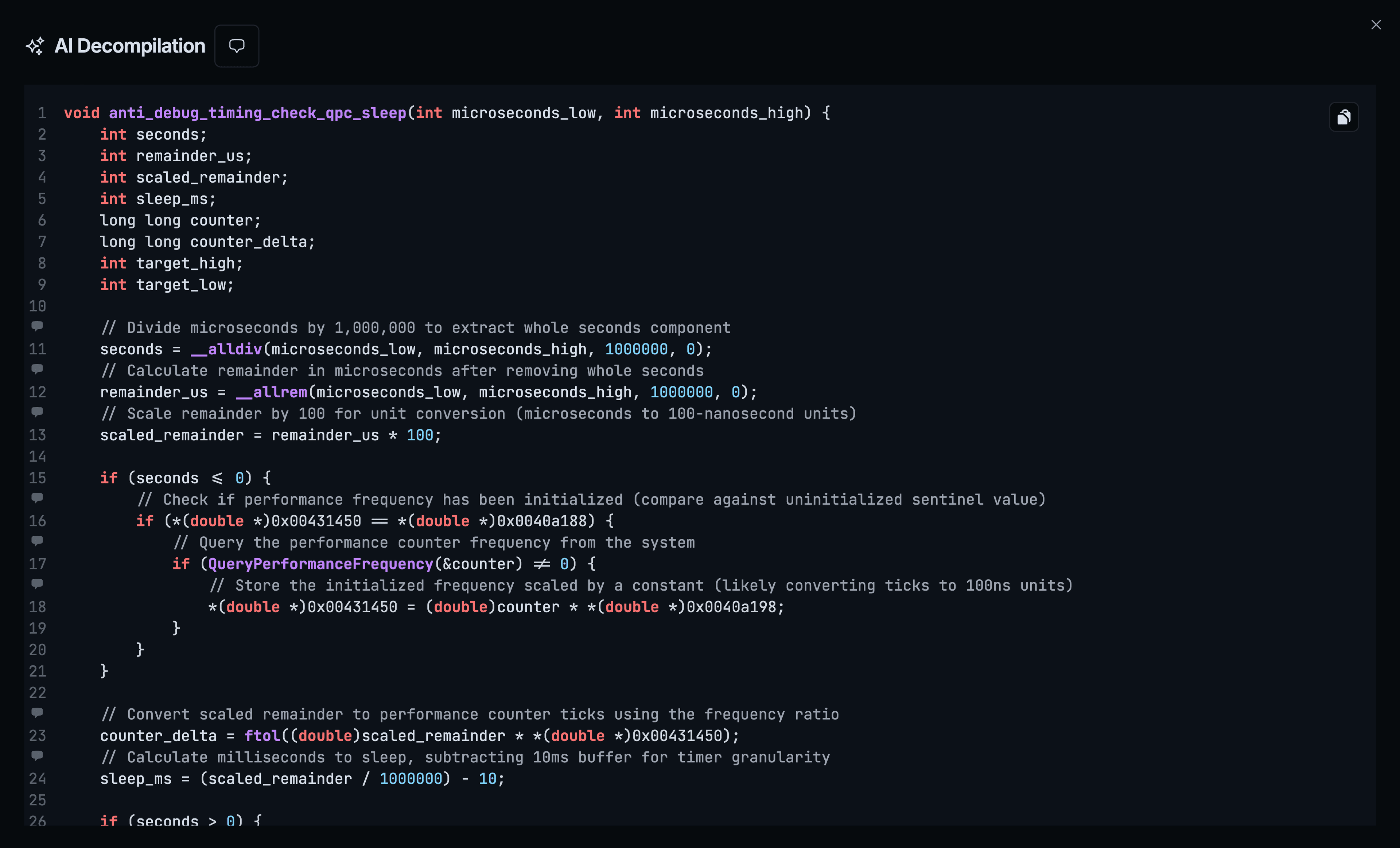 Decompiled output