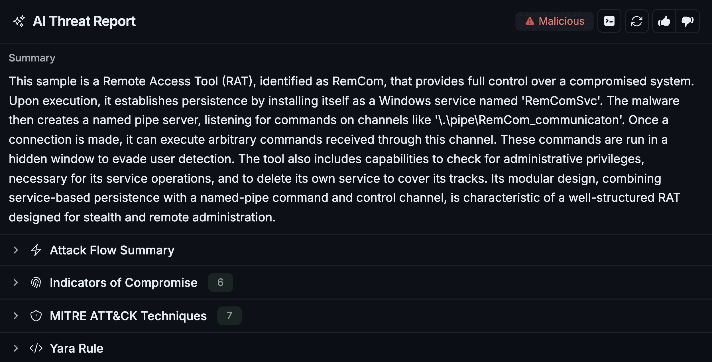 Threat Report summary